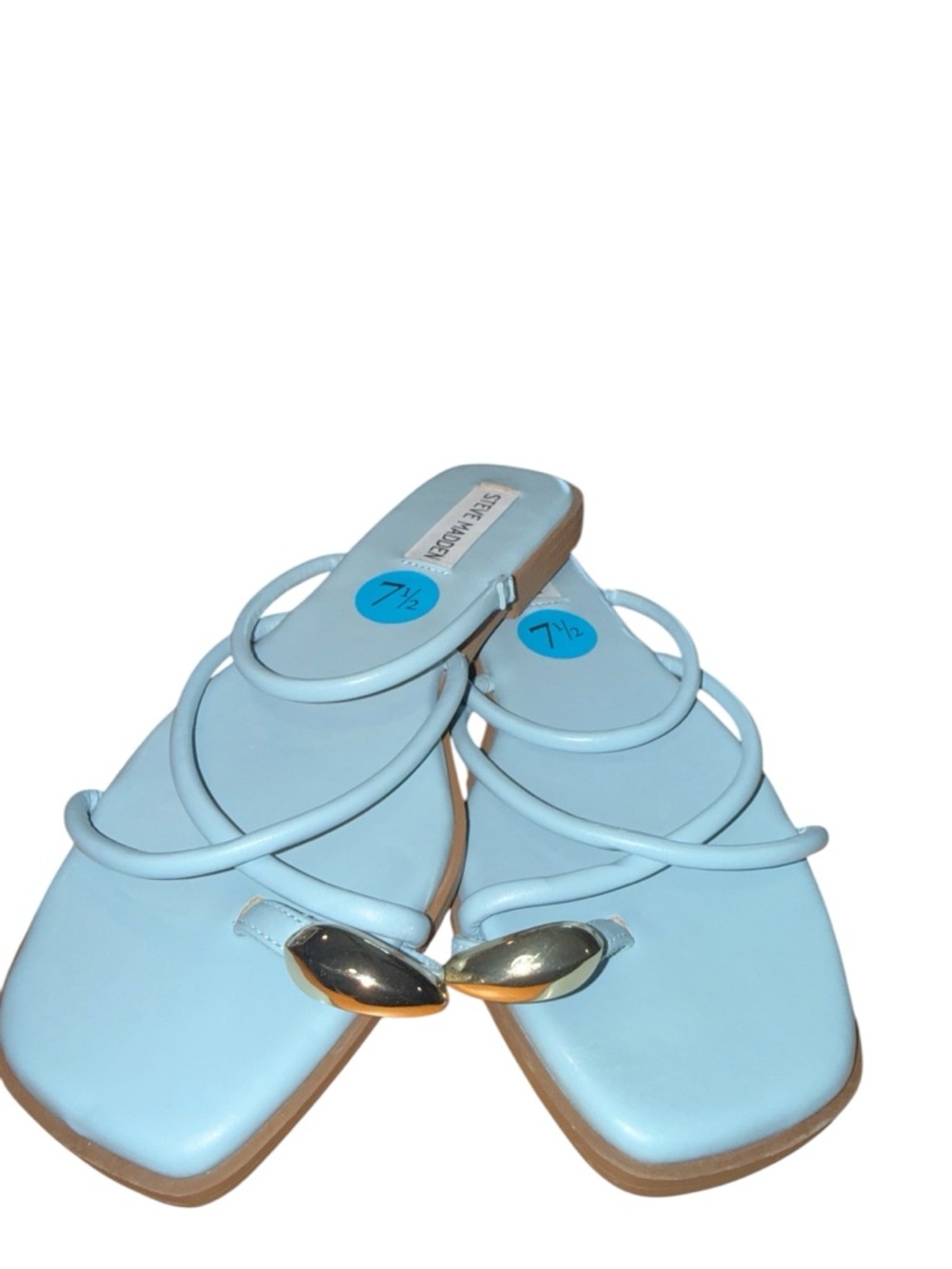 STEVE MADDEN Adriell Strappy Slide Sandal w/ Gold Toe Ring Accent 7.5 US Blue - Picture 2 of 4